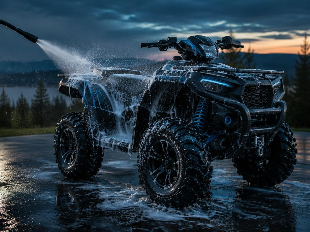 ATV being rinsed with foam and water