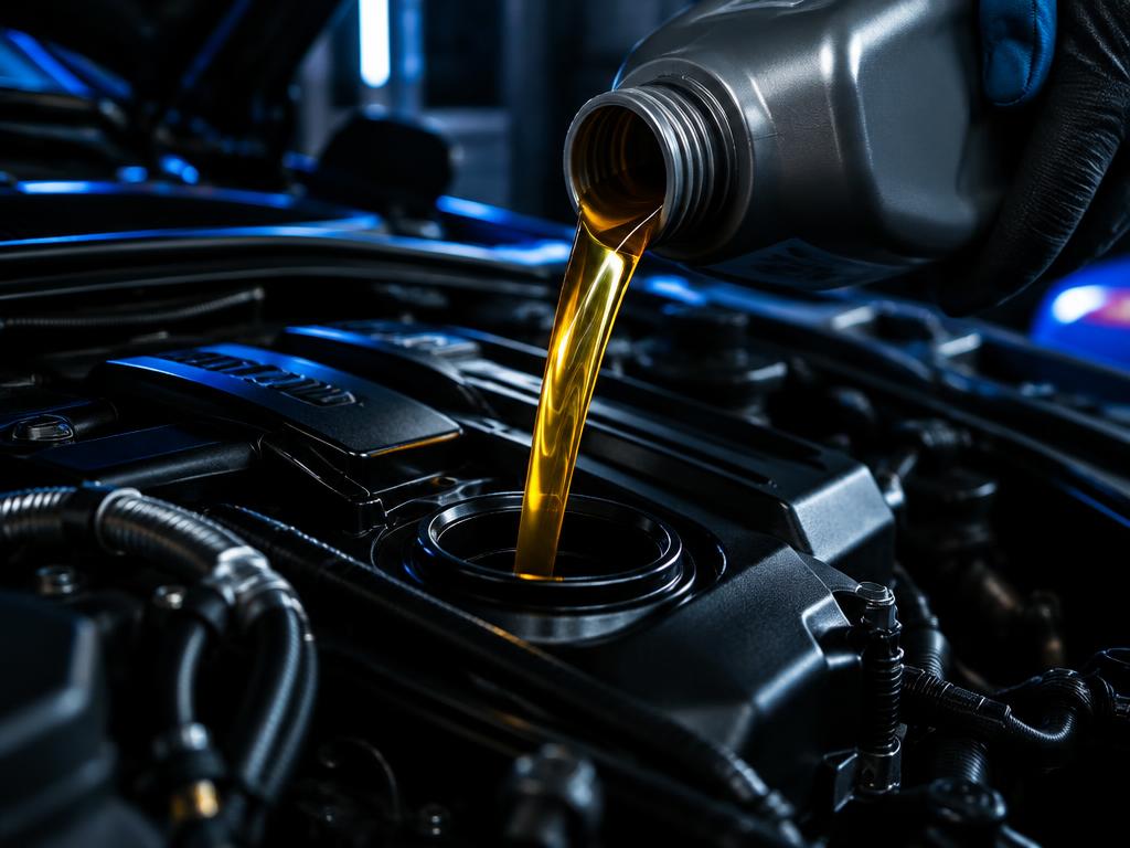 Sample photo: Fresh motor oil being poured into an engine during a mobile oil change