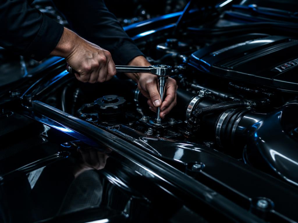 Sample photo: Mechanic's hands using a ratchet wrench in an open engine bay