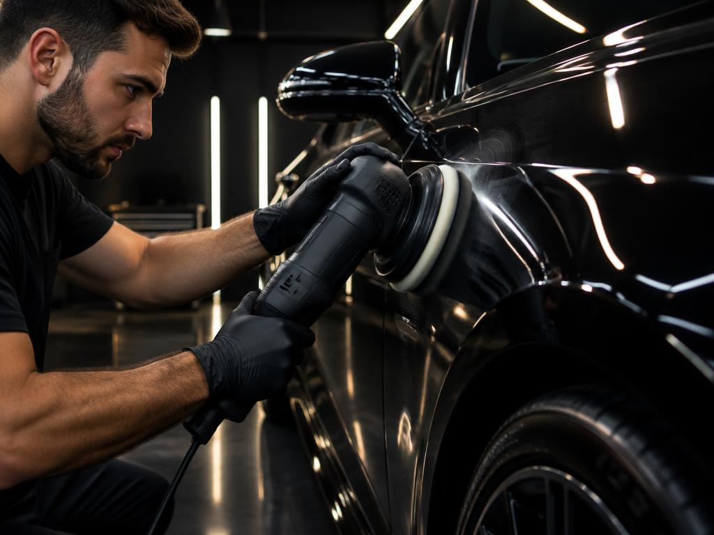 Sample photo: Vehicle being machine polished by a professional detailer