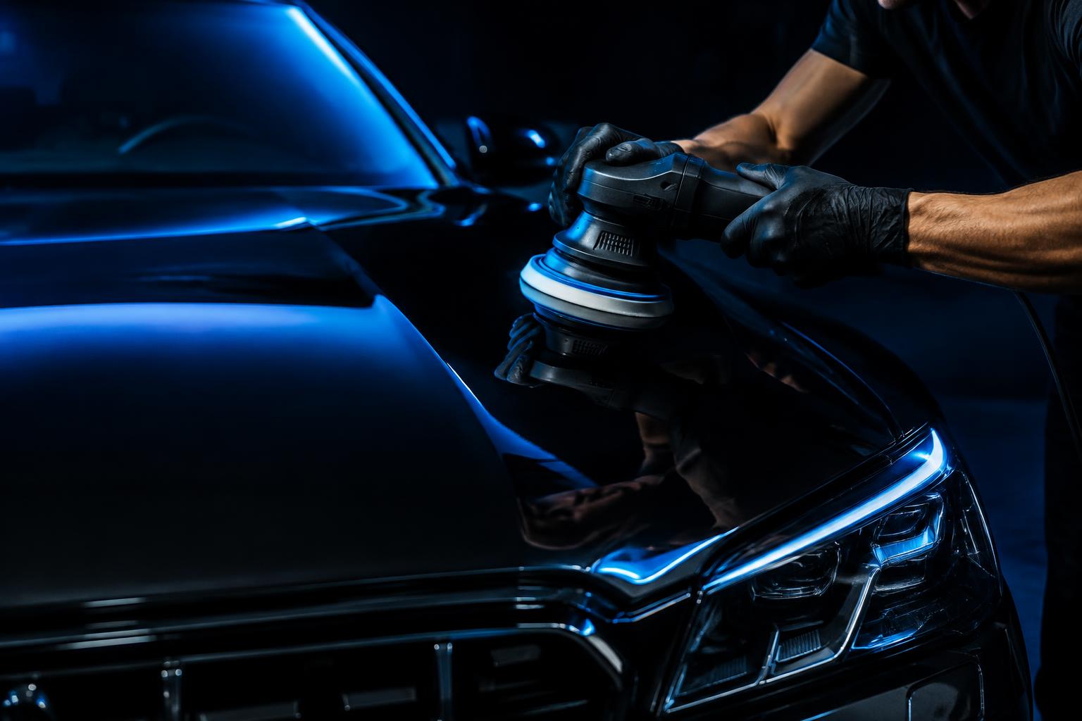 Machine polishing glossy black paint